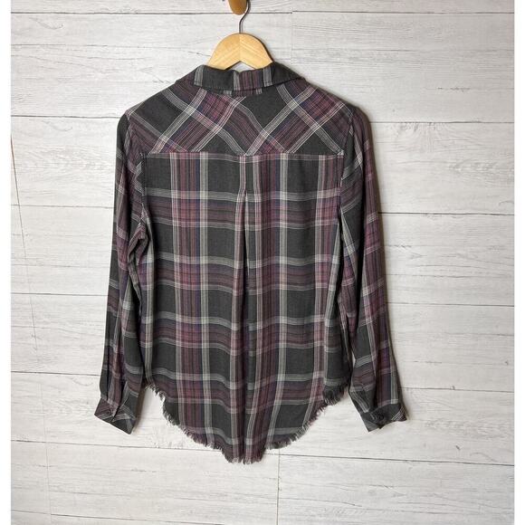Anthropologie Cloth & Stone Top Womens Size Medium Gray & Pink Plaid Flannel - Picture 13 of 16